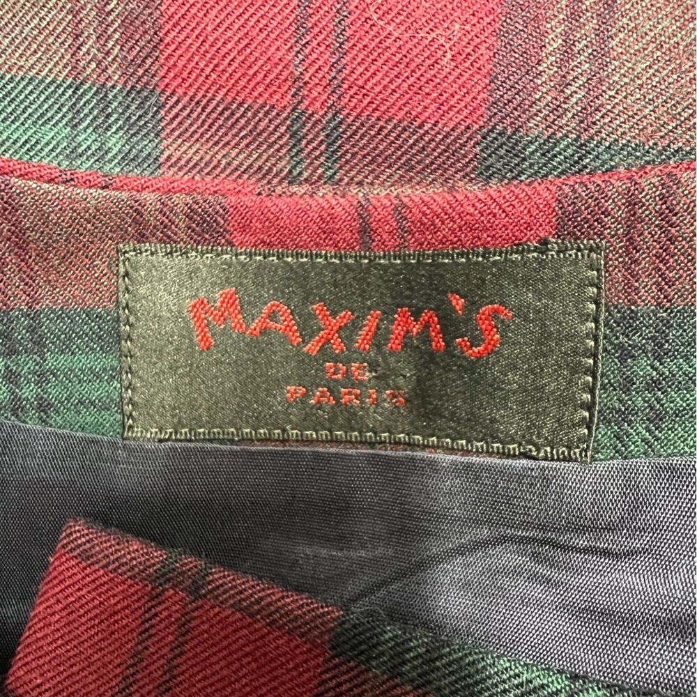Vintage Maxim's De Paris Plaid Dress Coat Medium Large Red & Green Holiday - Picture 7 of 7
